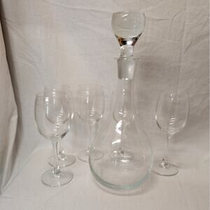 Cristal d'Arques-Durand Sterling Pattern Decanter and 5 Wine Glasses Set